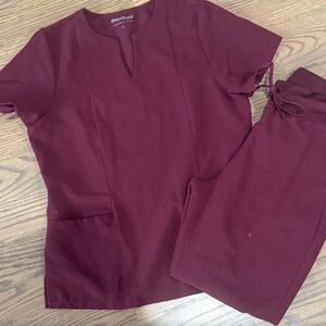Maroon Scrub Top & Pants Set - Mandala